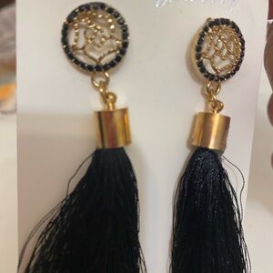 Elegant Black and Gold Tassel Earrings